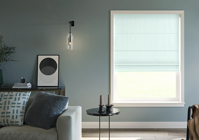 Akoya Faux Silk, Lustre Ice Blue - Motorised Roman Blind - Image 3